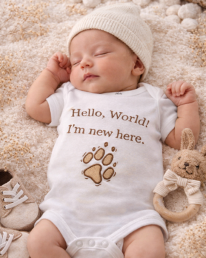 🐾 Бебешко боди "Hello World!" с мечешка лапичка